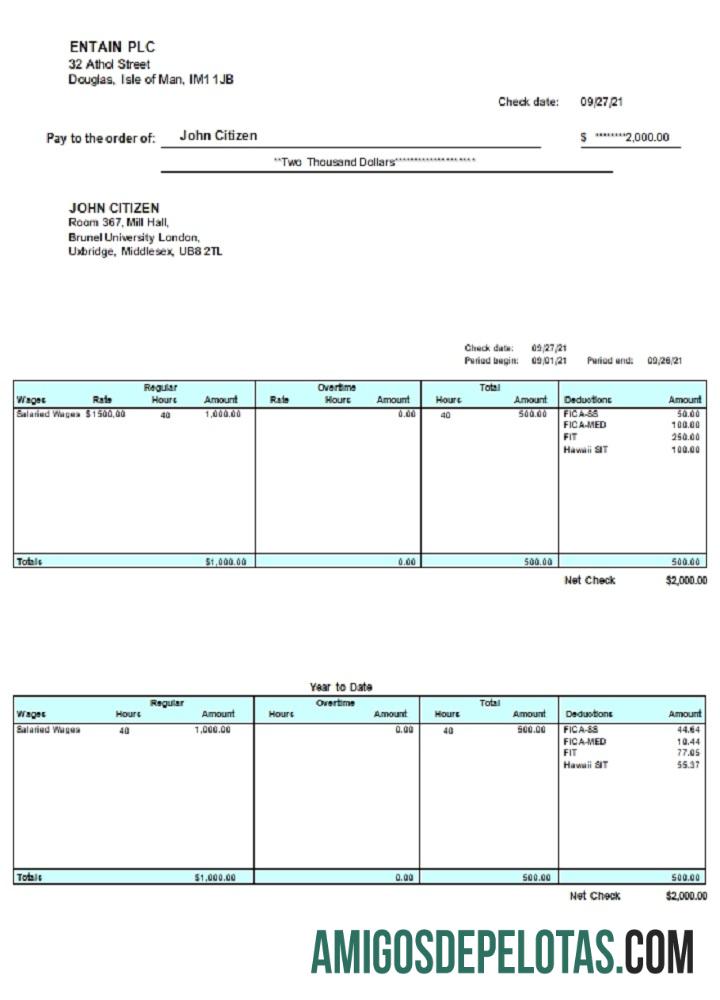 Palavra de recibo de pagamento do Reino Unido exemplo